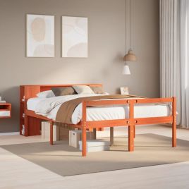 Bookcase Bed Wax Brown 150x200cm King Size Solid Wood