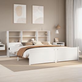 Bookcase Bed White 180x200cm Super King Solid Wood Pine