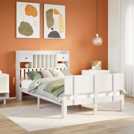 Bookcase Bed White 135x190cm Double Solid Wood Pine