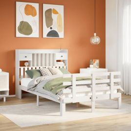 Bookcase Bed White 135x190cm Double Solid Wood Pine
