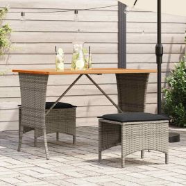 VAIFORD Garden Table with Acacia Wood Top 105x75x72 cm Poly Rattan - Grey