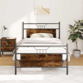 Bedframe Smoked Oak 100x190cm Engineered Wood