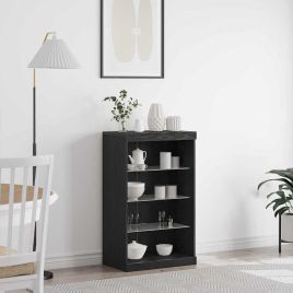 Sideboard with LED Lights Black Oak 60,5x37x100 cm