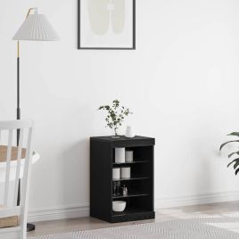 Sideboard with LED Lights Black Oak 41x37x67 cm