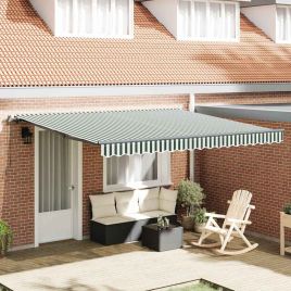 Manual Retractable Awning Green and White 400x300 cm