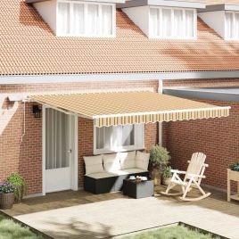 Manual Retractable Awning with LED Multicolour Stripe 400x350 cm
