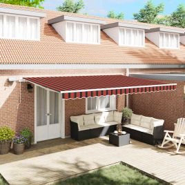 Manual Retractable Awning with LED in Orange and Brown, 500x300 cm