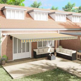 Manual Retractable Awning with LED Green and Yellow 600x300 cm