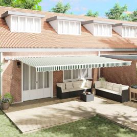 Manual Retractable Awning with LED Green and White 600x350 cm
