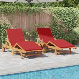 BETON Sun Lounger 2 pcs 200x67x84cm Solid Acacia Wood - Red