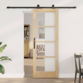 Sliding Door with Hardware Set 'ORKDAL'Solid Wood & Glass