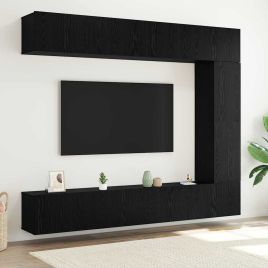 5 Piece TV Cabinet Set Wall-mounted Black Oak Engineered Wood