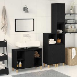 3 Piece Bathroom Furniture Set Black Oak Engineered Wood