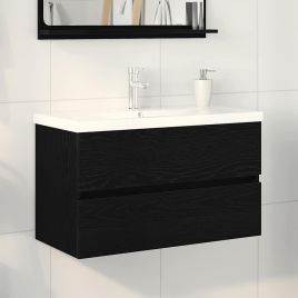 Sink Cabinet with Built-in Basin Black Oak Engineered Wood