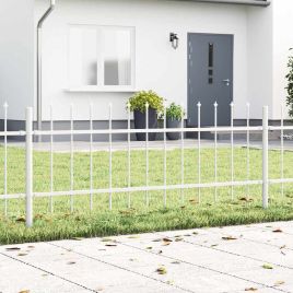Garden Fence with Spear Top - White, 11.9 x 0.6 m, Steel