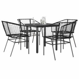 TAELM 5 Piece Garden Dining Set Poly Glass Rattan - Black