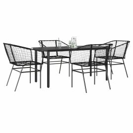 TAELM 5 Piece Garden Dining Set Poly Glass Rattan - Black