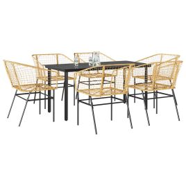 TAELM 7 Piece Garden Dining Set Poly Glass Rattan - Brown
