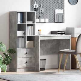 Desk with Storage Concrete Grey Engineered Wood