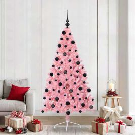 EMBERI Artificial Pre-lit Christmas Tree with 300 LEDs Pink 210 cm PVC