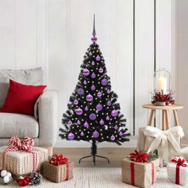 BRIWIN Artificial Pre-lit Christmas Tree Black 120 cm PVC
