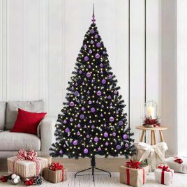 BRIWIN Artificial Pre-lit Christmas Tree Black 210 cm PVC