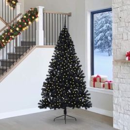 BRIWIN Artificial Pre-lit Christmas Tree Black 240 cm PVC