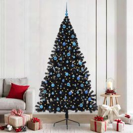 BRIWIN Artificial Pre-lit Christmas Tree Black 240 cm PVC