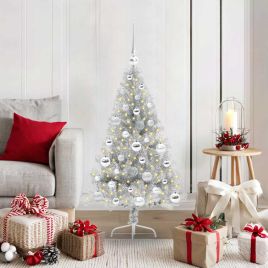 BRIWIN Artificial Pre-lit Christmas Tree Silver 120 cm PET