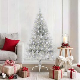 BRIWIN Artificial Pre-lit Christmas Tree Silver 150 cm PET