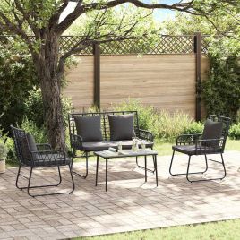 SIMVALE Garden Dining Set 3 pcs and Anthracite Poly Rattan - Black