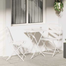 NELCOVE Garden Bistro Set Folding 3 pcs Steel - White