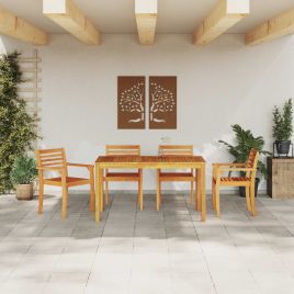 VOBURY Garden Dining Set 5 pcs Solid Acacia Wood - Brown