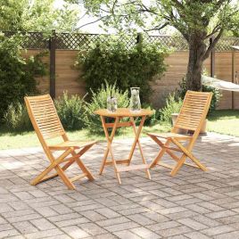 VOBURY Folding Bistro Set Folding 3 pcs Solid Acacia Wood - Brown