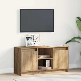 TV Cabinet with LED Lights in Artisan Oak, 100x34x50 cm, Made from Engineered Wood.