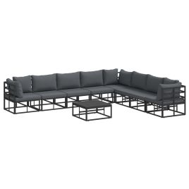 PRCOVE Garden Sofa Set with Cushion 9 pcs Aluminium - Black