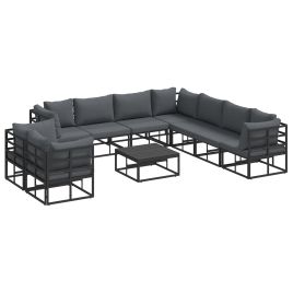 PRCOVE Garden Sofa Set with Cushion 10 pcs Aluminium - Black