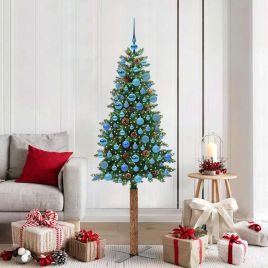 EMBERLY Slim Christmas Tree Green 180 cm PVC and Solid Pine wood