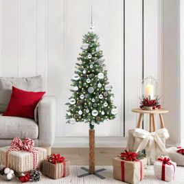EMBERLY Slim Christmas Tree with 150 LEDs Green and White 150 cm