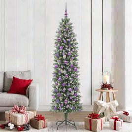 COSMER Artificial Slim Christmas Tree Green and white 210 cm