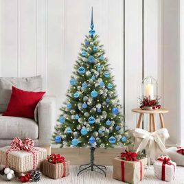 FELWIN Artificial Hinged Christmas Tree with Flocked Snow 150 cm
