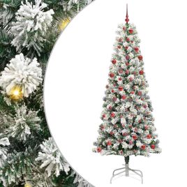 BRILAN Artificial Hinged Christmas Tree Green and white 210 cm