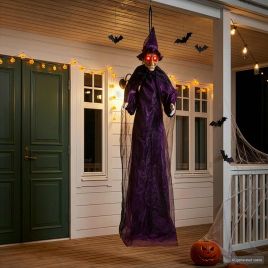 Hanging Halloween Talking Witch Decoration - Purple Polyester Prop 216 x 125 cm