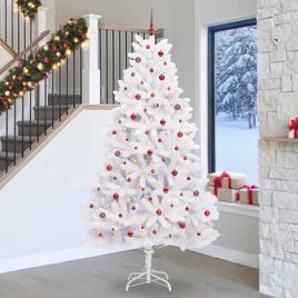 CUDWIN Artificial Hinged Christmas Tree White 270 cm PVC and Steel