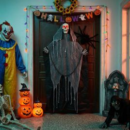 SPOOKA Halloween Hanging Grim Reaper Decoration - Black Scary Prop 112 x 164 cm