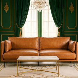 ROSEVALE Leather 3 Seater Sofa - Brown