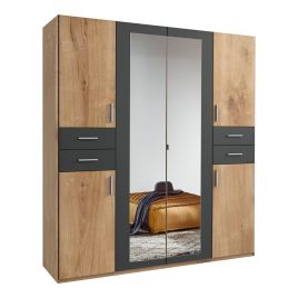 FENTON 4 Door Mirrored Wardrobe with 4 Drawers Finish Oak and Graphite - 180cm