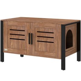 PAWSTER Cat Litter Box Enclosure with Tall Legs Dark Brown
