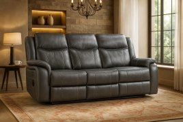 TECHLUXE Leather 3 Seater Recliner Sofa - Dark Grey