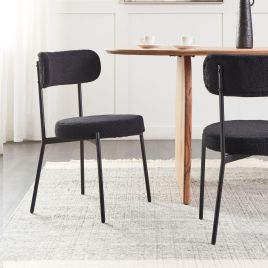 Set of 2 Dining Chairs ALLISON Boucle Black